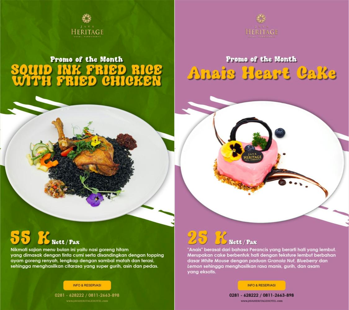 Sambut September Ceria dengan Lezatnya Squid Ink Fried Rice with Fried Chicken dan Anais Heart Cake ala Java Heritage Hotel